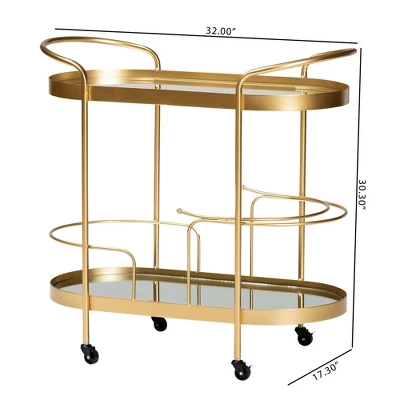 Kamal Glam Brushed Metal And Mirrored Glass 2 Tier Mobile Wine Bar Cart Gold - Baxton Studio 16 Kamal Glam Brushed Metal And Mirrored Glass 2 Tier Mobile Wine Bar Cart Gold - Baxton Studio - Image 14