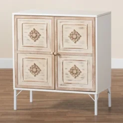 Favian Two-Tone Wood And Metal 2 Door Sideboard Dining Cabinet White/Weathered Brown - Baxton Studio -Restaurant Furniture Store GUEST 9ae8c33f d2d0 4068 bde2 516d324894b6