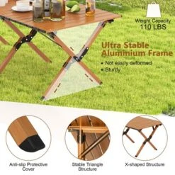 Costway Folding Aluminum Camping Table With Carry Bag Roll-Up Picnic Table With Wood Grain -Restaurant Furniture Store GUEST 9aef903b 30af 4683 8258 4b7eba288946
