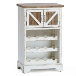 LuxenHome White And Natural Wood 2-Door Wine Cabinet -Restaurant Furniture Store GUEST 9c9cb946 f01f 4fc1 bd8a b85f5f950f9c