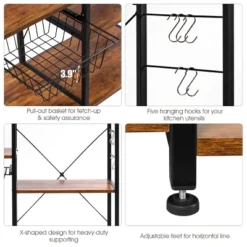 Costway 4-Tier Vintage Kitchen Baker's Rack Utility Microwave Stand W/ Basket & 5 Hooks 22 Costway 4-Tier Vintage Kitchen Baker's Rack Utility Microwave Stand W/ Basket & 5 Hooks -Restaurant Furniture Store GUEST 9d3819be 710a 4088 96e6 65c80095caa1