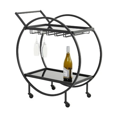 Contemporary Metal Round Bar Cart - Olivia & May 10 Contemporary Metal Round Bar Cart - Olivia & May - Image 8