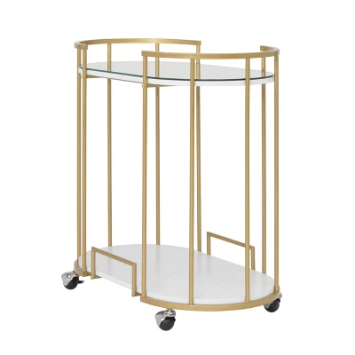 Pavillion 2 Tier Oval Bar Serving Cart Shelves With Glass Mirror Gold - Studio Designs 4 Pavillion 2 Tier Oval Bar Serving Cart Shelves With Glass Mirror Gold - Studio Designs - Image 2