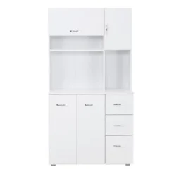HOMCOM 66" Buffet With Hutch, Freestanding Kitchen Pantry With 2 Large Cabinets, 1 Pull Up Cabinet, 3 Drawers & Wide Countertop, White -Restaurant Furniture Store GUEST 9e426c46 732f 4b67 bba6 186c89a8e29e