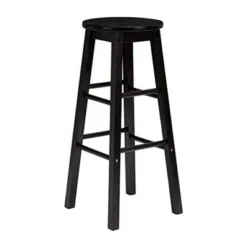 PJ Wood Classic Round-Seat 24" Tall Kitchen Counter Stools For Homes, Dining Spaces, And Bars With Backless Seats, Square Legs, Black (10 Pack)