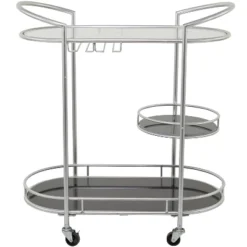 Contemporary Metal 3-Tier Oval Bar Cart Silver - Olivia & May -Restaurant Furniture Store GUEST 9e7d4e2b 7075 40f5 bcde d593c04a4bf8