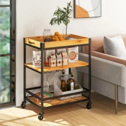 Costway 3-Tier Kitchen Cart Island Rolling Rack Serving Trolley Detachable Top & Glass Holder -Restaurant Furniture Store GUEST a071ee93 605e 4952 b1aa becf6a6b2eb7