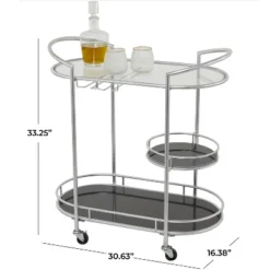 Contemporary Metal 3-Tier Oval Bar Cart Silver - Olivia & May -Restaurant Furniture Store GUEST a09f1b9a 8846 4ba5 88d6 1379f9b3a482