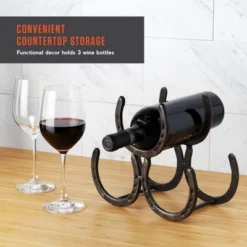 Foster & Rye Horseshoe Countertop Metal Wine Rack, Cast Iron Wine Bottle Holder, Holds 3 Standard Wine Bottles, 10" X 5.5" X 8.5" -Restaurant Furniture Store GUEST a2820cc8 b5e6 44f5 b756 c3b7f8c0b2dc