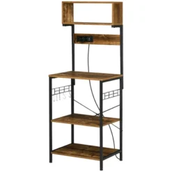 HOMCOM Kitchen Baker's Rack With Power Outlet, USB Charger, Microwave Stand, Coffee Bar With Adjustable Shelves, 5 Hooks, Rustic Brown -Restaurant Furniture Store GUEST a2da96e7 fdd3 4a80 afe5 21878c0dfc30
