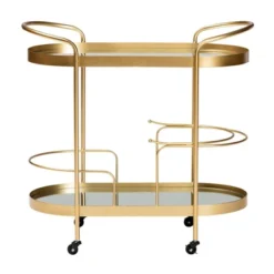 Kamal Glam Brushed Metal And Mirrored Glass 2 Tier Mobile Wine Bar Cart Gold - Baxton Studio 28 Kamal Glam Brushed Metal And Mirrored Glass 2 Tier Mobile Wine Bar Cart Gold - Baxton Studio -Restaurant Furniture Store GUEST a54c422e fedf 4da8 873e 3dbd2828b735
