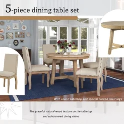 5 PCS Round Wood Extendable Dining Table Set With 4 Upholstered Dining Chairs-ModernLuxe -Restaurant Furniture Store GUEST a5510eb2 6547 4904 a54c 8bf06fd8ab57