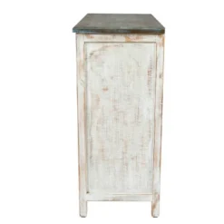 LuxenHome Distressed White And Gray Wood 1-Door Storage Wine Cabinet -Restaurant Furniture Store GUEST a5b7f99d 6940 4e55 8415 3e416b5b1871