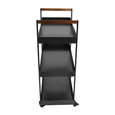 Metal Frame Bar Cart With Tray Shelves Black - The Urban Port 5 Metal Frame Bar Cart With Tray Shelves Black - The Urban Port - Image 3