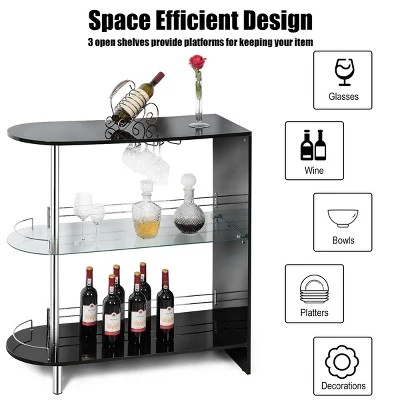 Costway Wine Rack Unit W/Tempered Glass Shelf & Glass Holders Glossy Black 6 Costway Wine Rack Unit W/Tempered Glass Shelf & Glass Holders Glossy Black - Image 4