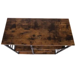 Wood And Metal Bakers Rack With 4 Shelves And Wire Basket Brown/Black - Benzara -Restaurant Furniture Store GUEST a9c4c2df 6f6e 4761 8ec2 887592aa4667