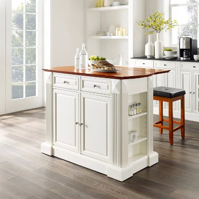 Coventry Drop Leaf Top Kitchen Island With Upholstered Square Stools White - Crosley 2 Coventry Drop Leaf Top Kitchen Island With Upholstered Square Stools White - Crosley