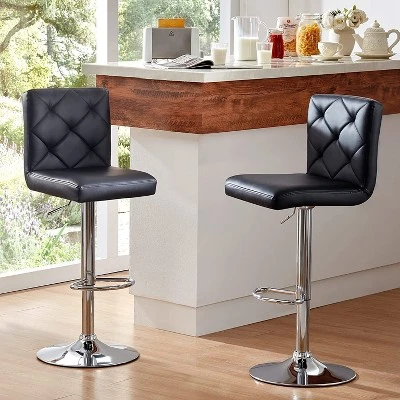 Hywela Bar Stools, Modern PU Leather Adjustable Swivel Barstools, Armless Kitchen Island Counter Bar Stools With Bigger Base, Set Of 2,Comfy- The Pop Home 3 Hywela Bar Stools, Modern PU Leather Adjustable Swivel Barstools, Armless Kitchen Island Counter Bar Stools With Bigger Base, Set Of 2,Comfy- The Pop Home