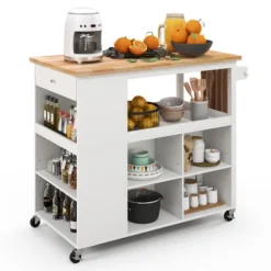 Costway Kitchen Island Trolley Cart On Wheels With Storage Open Shelves & Drawer White/Brown -Restaurant Furniture Store GUEST ab8f7379 0ee9 49e1 8609 1faf9f7069c6