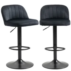 HOMCOM Adjustable Bar Stools Set Of 2, Velvet Counter Height Barstool, Upholstered Kitchen Stool With Swivel Seat, Steel Frame, Footrest For Kitchen Counter And Dining Room, ‎Black -Restaurant Furniture Store GUEST abf63dac f7bb 4903 bb89 713d7a726dec