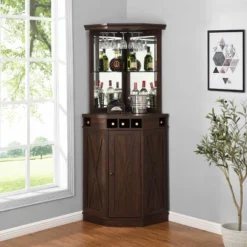 Home Source Charcoal Corner Bar Unit With Built-in Wine Rack And Lower Cabinet -Restaurant Furniture Store GUEST acab2d05 e920 44fe 92b0 f6b172c48919