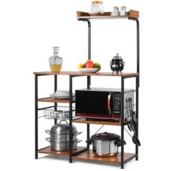 Costway 4-Tier Vintage Kitchen Baker's Rack Utility Microwave Stand W/ Basket & 5 Hooks 25 Costway 4-Tier Vintage Kitchen Baker's Rack Utility Microwave Stand W/ Basket & 5 Hooks -Restaurant Furniture Store GUEST aee2dec8 b809 43d2 bb7e 9e581afd55ab