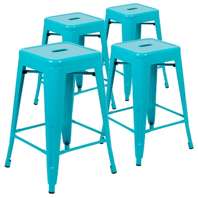 Emma And Oliver 4 Pack 24" High Metal Indoor Counter Bar Stool - Stackable Stool 15 Emma And Oliver 4 Pack 24" High Metal Indoor Counter Bar Stool - Stackable Stool - Image 13