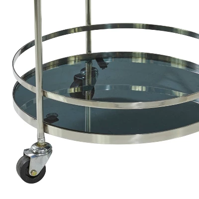 Contemporary Stainless Steel And Smoke Glass Bar Cart Silver - Olivia & May 6 Contemporary Stainless Steel And Smoke Glass Bar Cart Silver - Olivia & May - Image 4