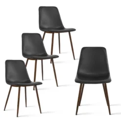 Set Of 4 Bingo Faux Leather Dining Chair Walnut Leg-Maison Boucle
