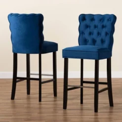 2pc Daphne Velvet Fabric Upholstered And Wood Counter Height Barstool Set - Baxton Studio -Restaurant Furniture Store GUEST b0f71ee2 2020 41a9 8b9c 30d04c442d4b