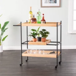 Jengarn Rolling Bar Cart Natural/Black - Aiden Lane -Restaurant Furniture Store GUEST b13a7be1 7853 49e2 99a0 8a104fa59aef