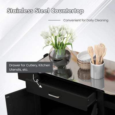 Costway Kitchen Island Cart Rolling Utility Trolley Stainless Steel Top Wine Rack 7 Costway Kitchen Island Cart Rolling Utility Trolley Stainless Steel Top Wine Rack - Image 5