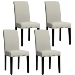 Costway Set Of 4 Fabric Dining Chairs W/Nailhead Trim -Restaurant Furniture Store GUEST b1f827af 7bc6 4631 9e6d c4989aea45b8