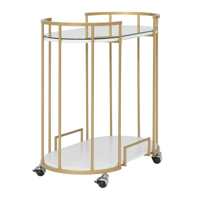 Pavillion 2 Tier Oval Bar Serving Cart Shelves With Glass Mirror Gold - Studio Designs 6 Pavillion 2 Tier Oval Bar Serving Cart Shelves With Glass Mirror Gold - Studio Designs - Image 4