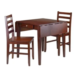 3pc Hamilton Drop Leaf Dining Table With Ladder Back Chairs Wood/Walnut - Winsome