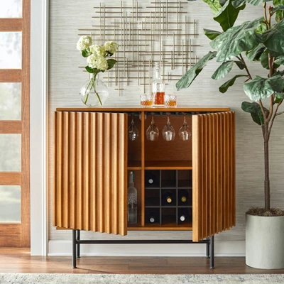 Luc Mid-Century Bar Cabinet Oak - Lifestorey 3 Luc Mid-Century Bar Cabinet Oak - Lifestorey