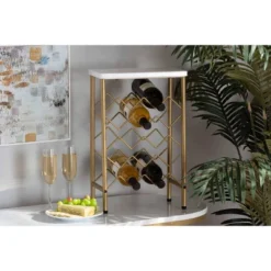 Ramona Metal Wine Rack With Faux Marble Tabletop Gold - Baxton Studio -Restaurant Furniture Store GUEST b43c5626 6ec6 4440 95ee ec6c375afe99