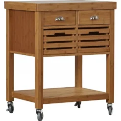 Kenta Bamboo Kitchen Cart With Stainless Steel Top Natural - Boraam