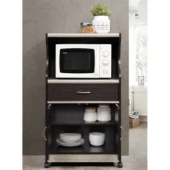 Microwave Kitchen Cart In Chocolate Gray - Hodedah -Restaurant Furniture Store GUEST b50f5479 5f24 42b0 8153 326afeb2ec38