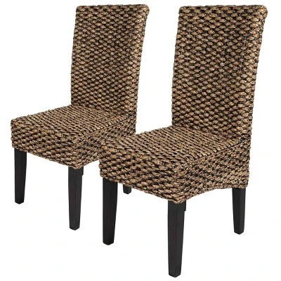 2pc Water Hyacinth Parson Chairs Natural/Black - Stylecraft 3 2pc Water Hyacinth Parson Chairs Natural/Black - Stylecraft