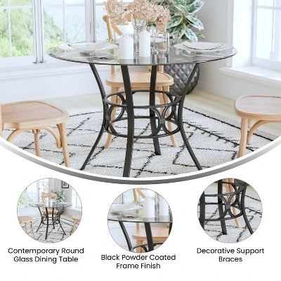Emma And Oliver 42'' Round Glass Dining Table With Black Metal Frame 7 Emma And Oliver 42'' Round Glass Dining Table With Black Metal Frame - Image 5