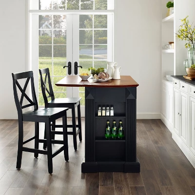 Coventry Drop Leaf Top Kitchen Island With X-Back Stools Black - Crosley 5 Coventry Drop Leaf Top Kitchen Island With X-Back Stools Black - Crosley - Image 3