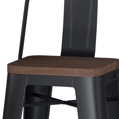 Set Of 2 30" Josephine Metal/Wood Counter Height Barstools Black - WyndenHall 4 Set Of 2 30" Josephine Metal/Wood Counter Height Barstools Black - WyndenHall - Image 2