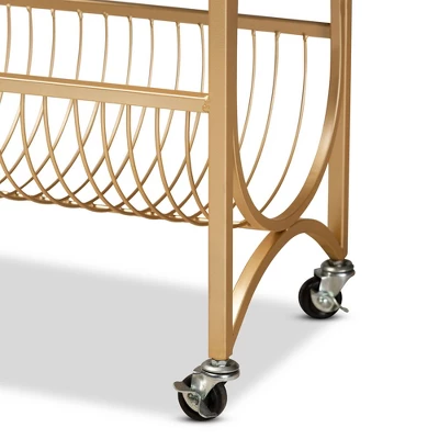 Jacek Metal Wine Cart With Marble Tabletop Gold - Baxton Studio 5 Jacek Metal Wine Cart With Marble Tabletop Gold - Baxton Studio - Image 3