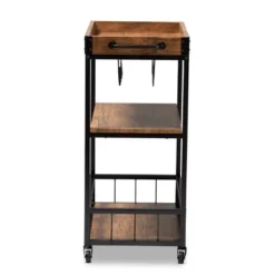 Cerne Oak And Finished Mobile Metal Bar Cart With Wine Bottle Rack Brown - Baxton Studio -Restaurant Furniture Store GUEST b7e81a7b fc04 4407 8c2f 7d69e95e2cc0