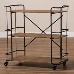 Neal Metal And Wood Kitchen Serving Cart Walnut/Black - Baxton Studio -Restaurant Furniture Store GUEST b8db8ff5 b26c 4c24 a225 81eda8f8dfa0
