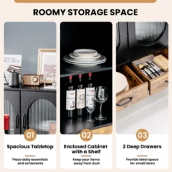 Costway Kitchen Storage Cabinet Freestanding Buffet Sideboard W/ 2 Glass Doors & Drawers -Restaurant Furniture Store GUEST b9efec68 b975 4ef1 a739 a4bc52205531