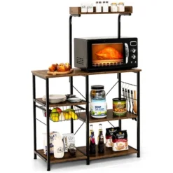 Costway 4-Tier Vintage Kitchen Baker's Rack Utility Microwave Stand W/ Basket & 5 Hooks 29 Costway 4-Tier Vintage Kitchen Baker's Rack Utility Microwave Stand W/ Basket & 5 Hooks -Restaurant Furniture Store GUEST bc717fd5 fe56 40e6 a3fd a227876a02f6
