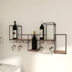 Metal Geometric 7 Bottle Wall Wine Rack With 5 Glass Holder Slots Black - Olivia & May 23 Metal Geometric 7 Bottle Wall Wine Rack With 5 Glass Holder Slots Black - Olivia & May -Restaurant Furniture Store GUEST bf0a69be f16e 4ff0 839d 429bb774de09