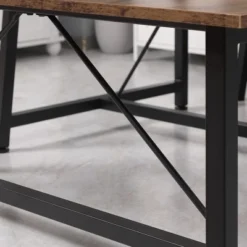 HOMCOM Industrial 3-Piece Dining Table Set, Rectangular Kitchen Table And Chairs For 4 People, Space-Saving Dinner Table Two Benches, Rustic Brown -Restaurant Furniture Store GUEST c055d260 982a 41bc b3e2 03fb60facb26